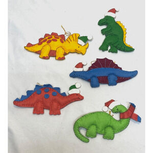5 Felt Hand Made Vintage Dinosaur Ornaments